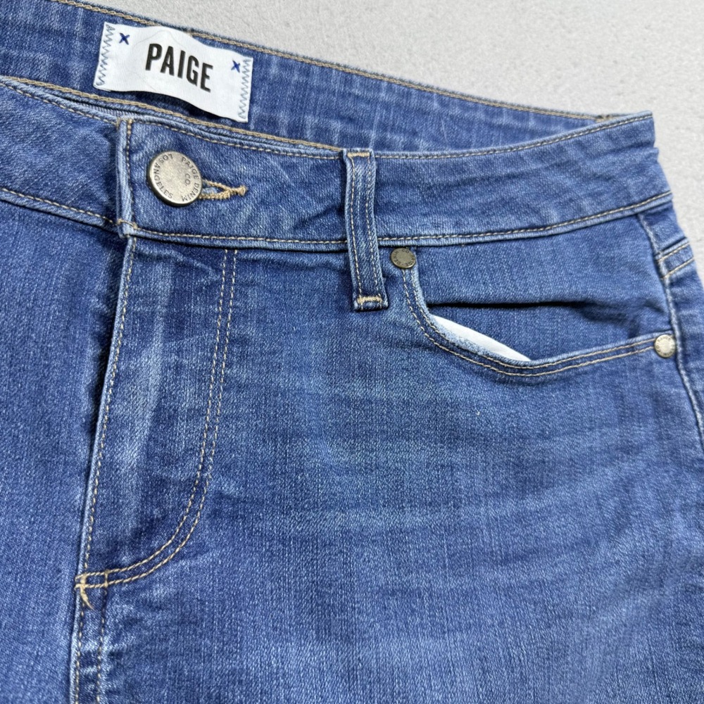 Paige Womens Medium Wash Denim Cuffed Raw Hem Jean Shorts Size 28